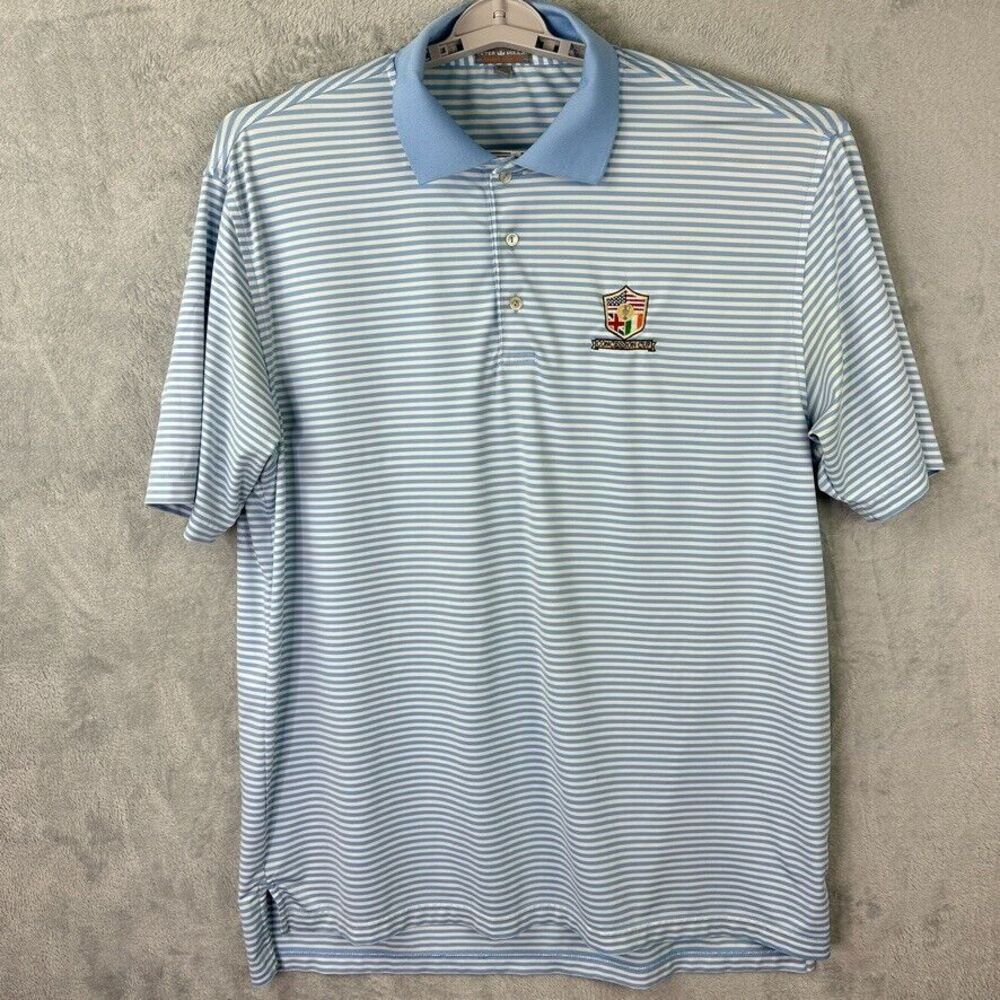 peter millar summer comfort polo mens XL blue striped concession cup shirt*